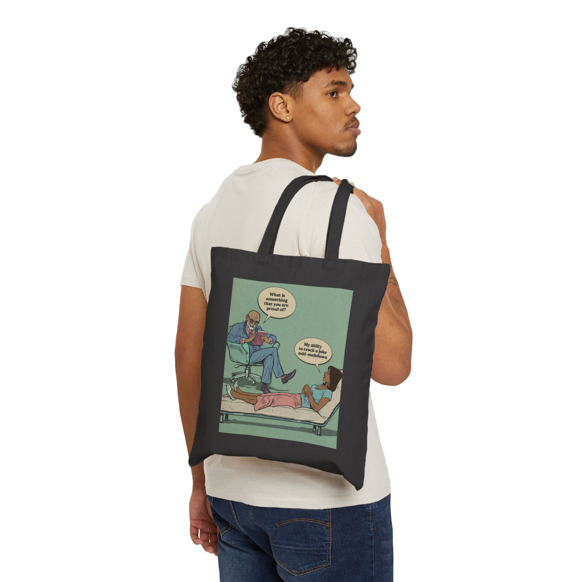 Tote Bag — Retro Therapy Comic Print ("What Is Important?" Design)