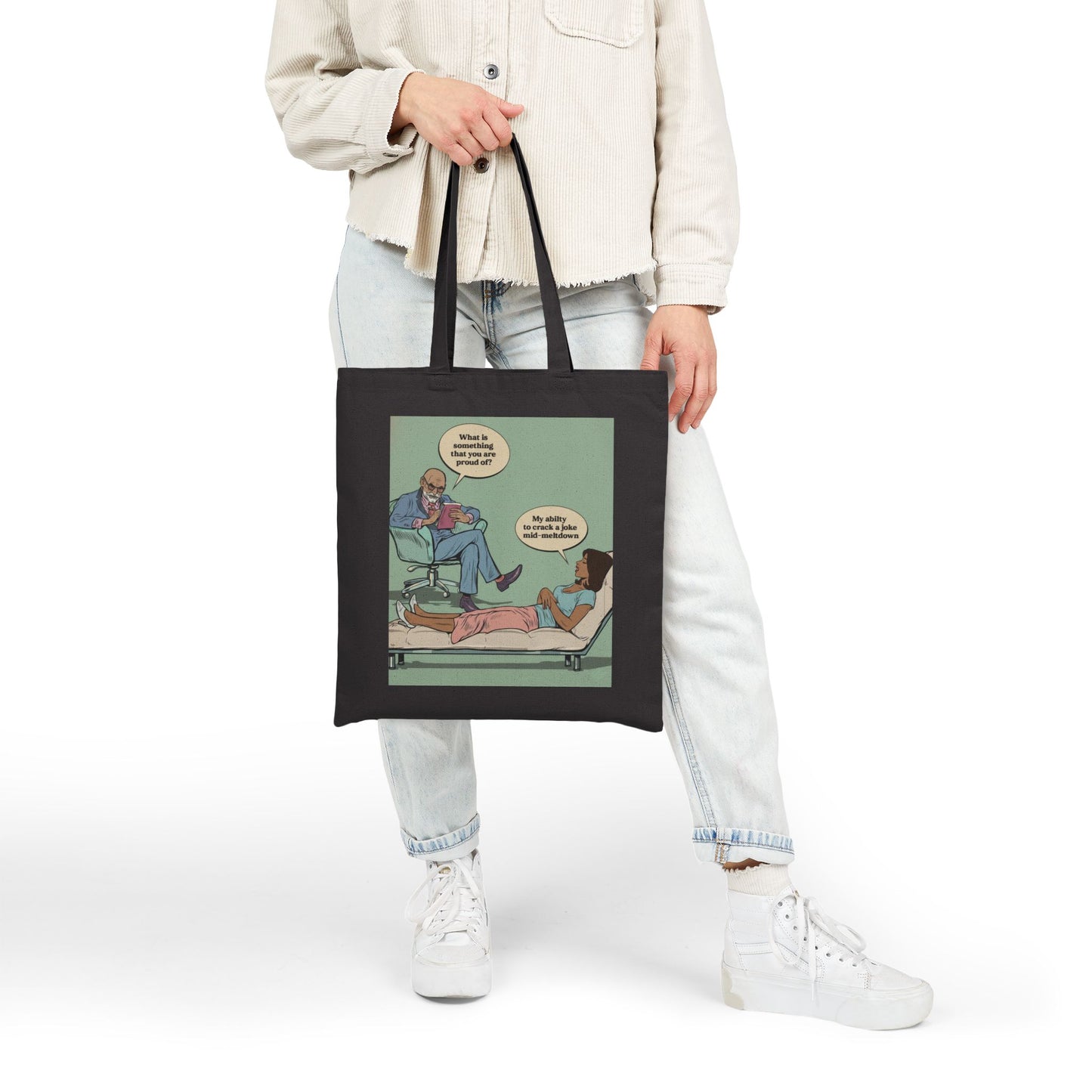 Tote Bag — Retro Therapy Comic Print ("What Is Important?" Design)