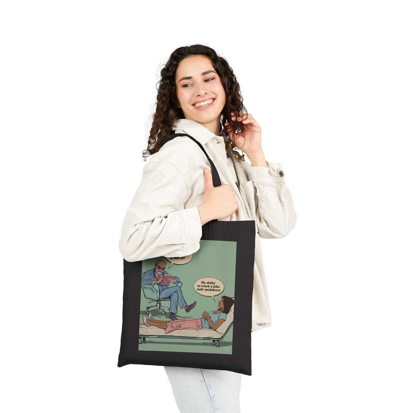 Tote Bag — Retro Therapy Comic Print ("What Is Important?" Design)