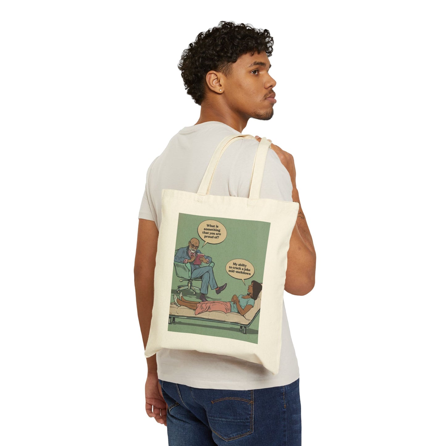 Tote Bag — Retro Therapy Comic Print ("What Is Important?" Design)