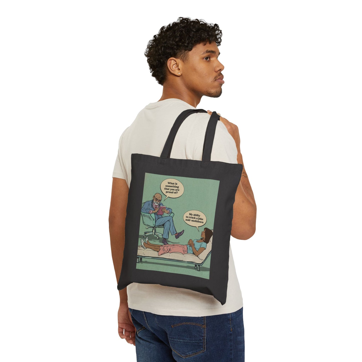 Tote Bag — Retro Therapy Comic Print ("What Is Important?" Design)