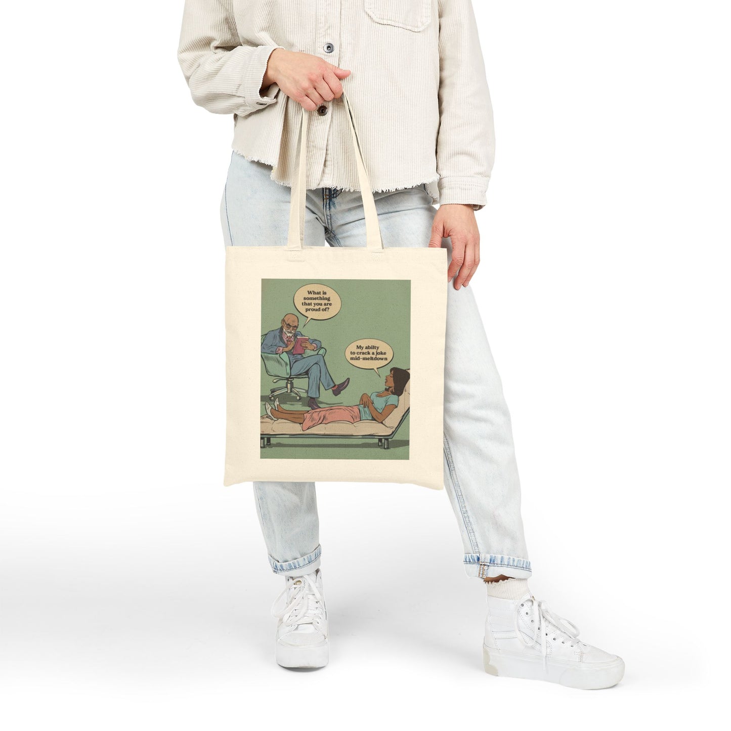 Tote Bag — Retro Therapy Comic Print ("What Is Important?" Design)