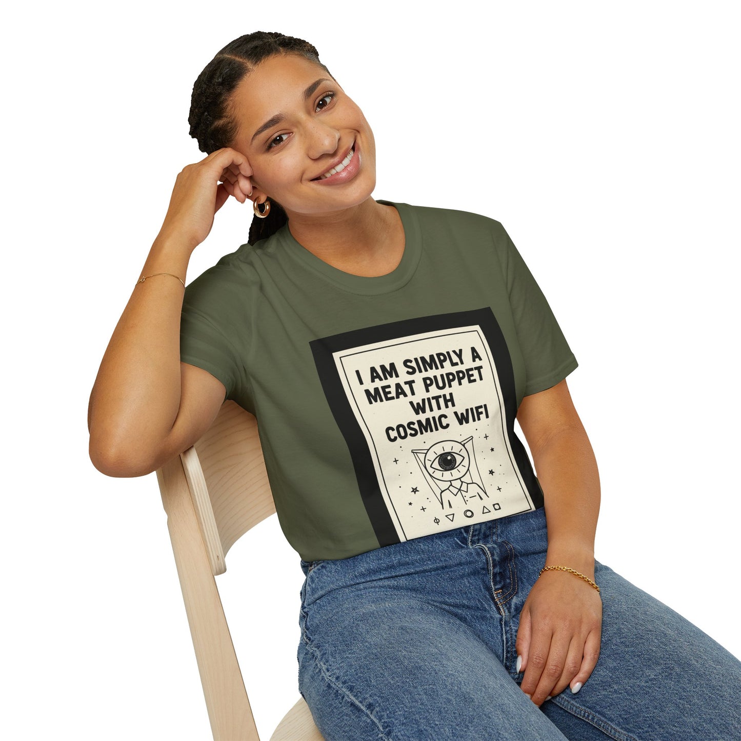 "I Am Simply a Meat Puppet with Cosmic WiFi" Retro Graphic Tee